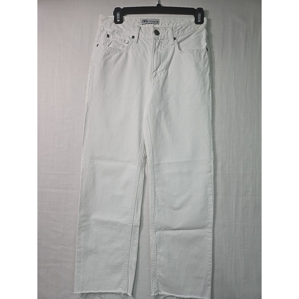 Zara Jeans Women's Size 2 Solid White Cropped Straight Leg Denim Raw Hem